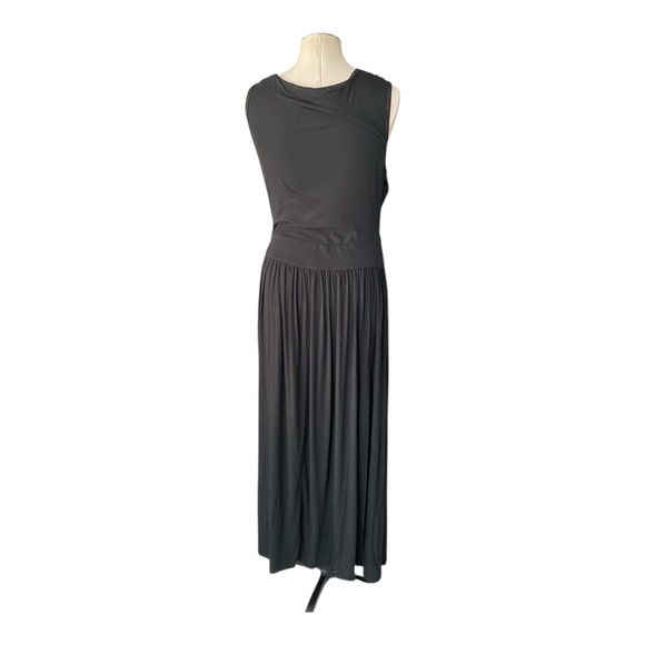 HALARA Sleeveless Maxi Dress Black Charcoal Draped Ruched Waist Size L - Picture 3 of 7